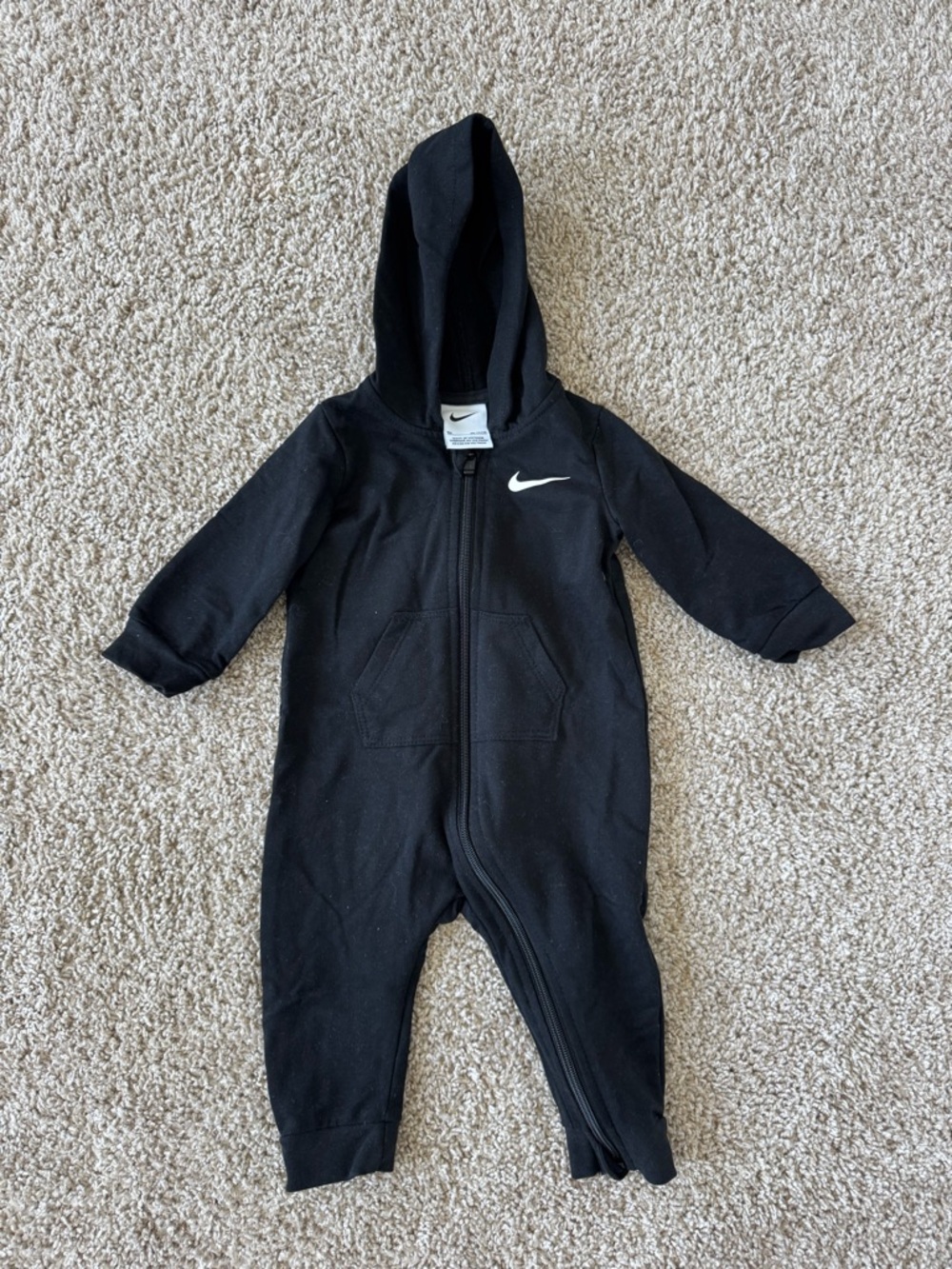 Nike Black Hooded One-Piece Bodysuit with White Swoosh
